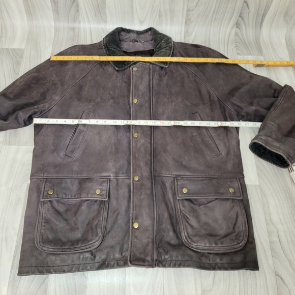 BRASS BOOT Mens XL Brown Leather Utility Jacket Field Motorcycle Coat Vintage - Picture 2 of 12